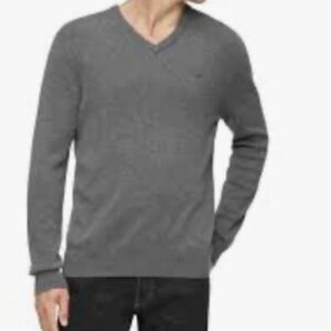 Calvin Klein Dark Gray V-Neck Sweater with Slim Fit and Fine Knit